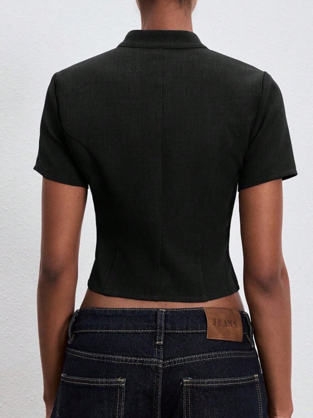 Black Casual Women's Double-Breasted Short Sleeve Blouse - Picture 6 of 6